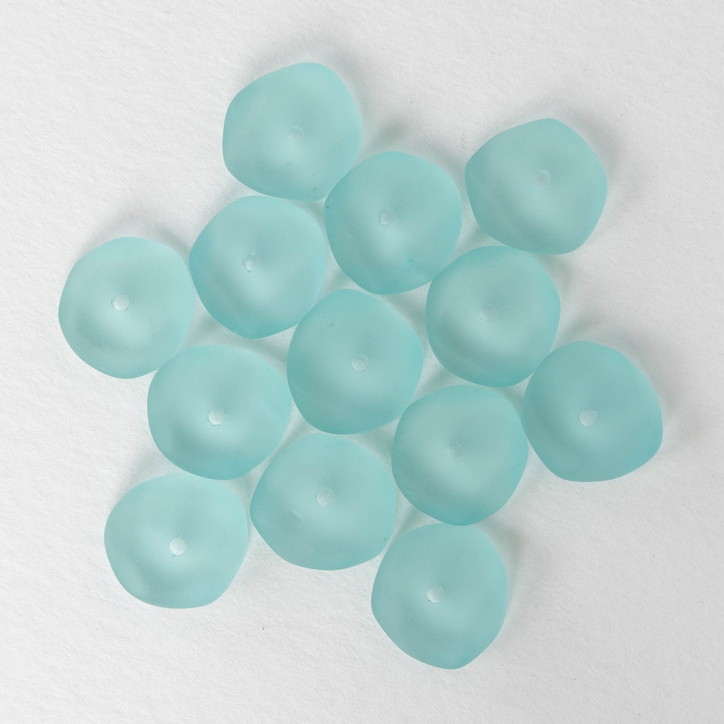 14mm Frosted Wavy Glass Rondelle - Seafoam  - 10 Beads