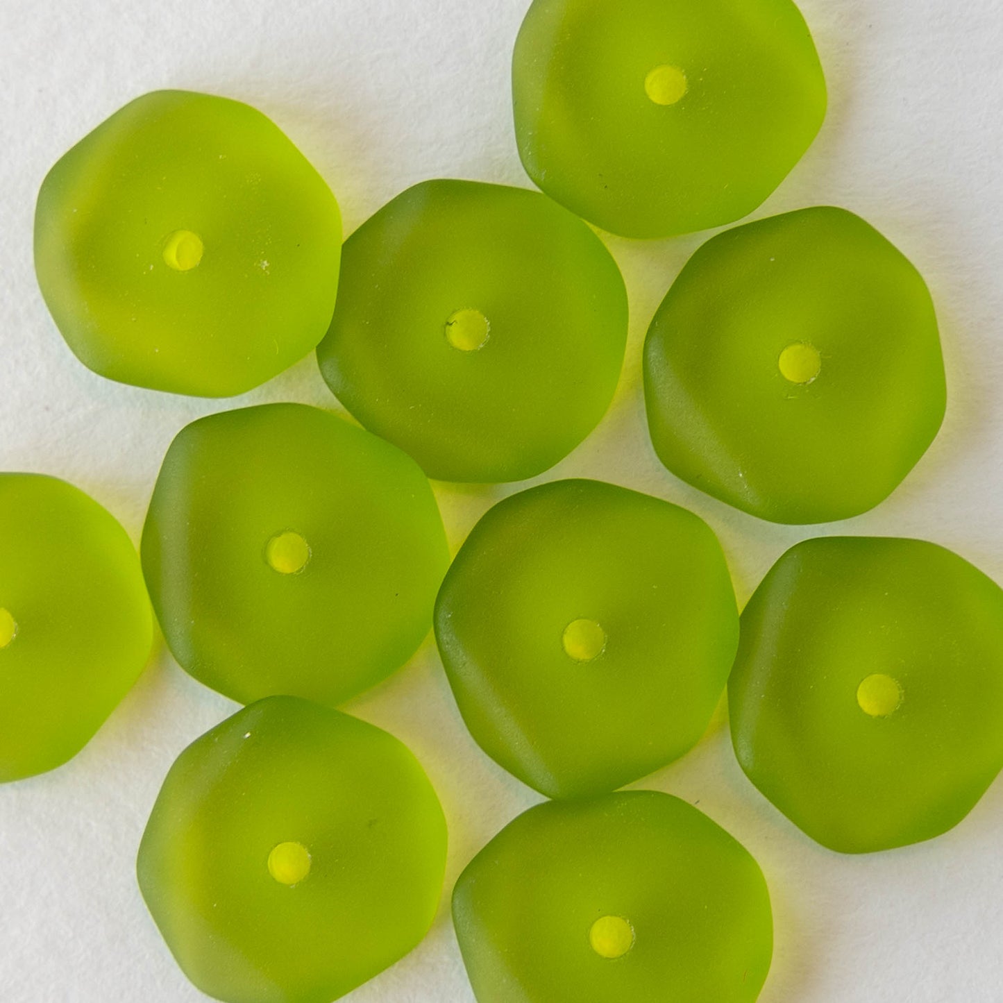14mm Wavy Rondelle - Lime Green - 10 Beads