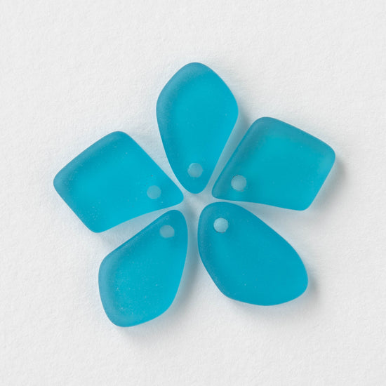 15mm Frosted Glass Freeform Pendants - Aqua - 12 Pendants