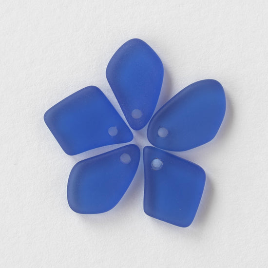 15mm Frosted Glass Freeform Pendants - Sapphire - 12 Pendants