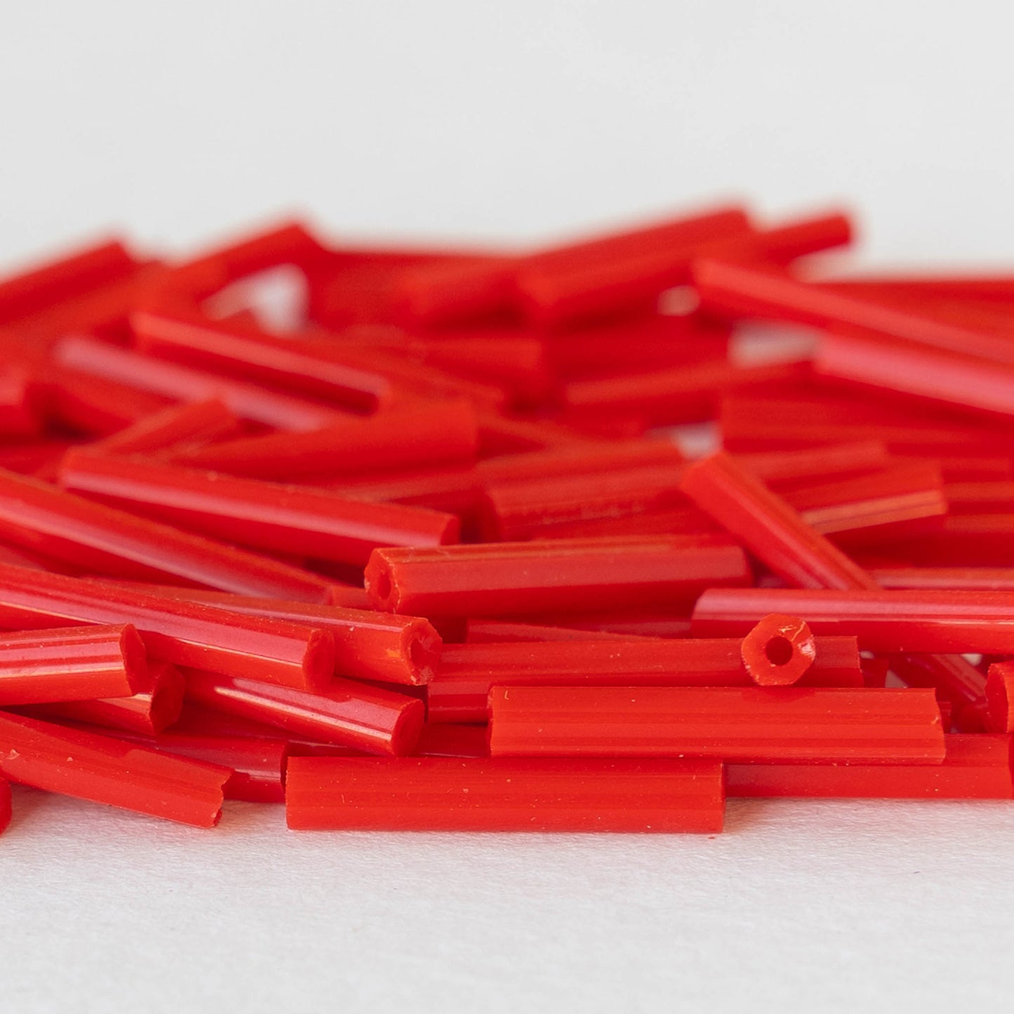 15mm Twisted Bugle Beads - Opaque Red - 200 Beads