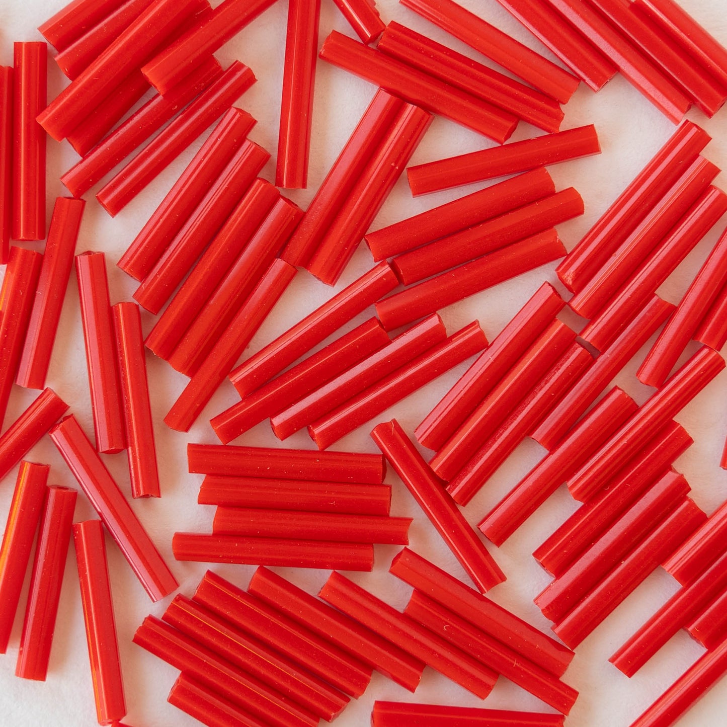 15mm Twisted Bugle Beads - Opaque Red - 200 Beads