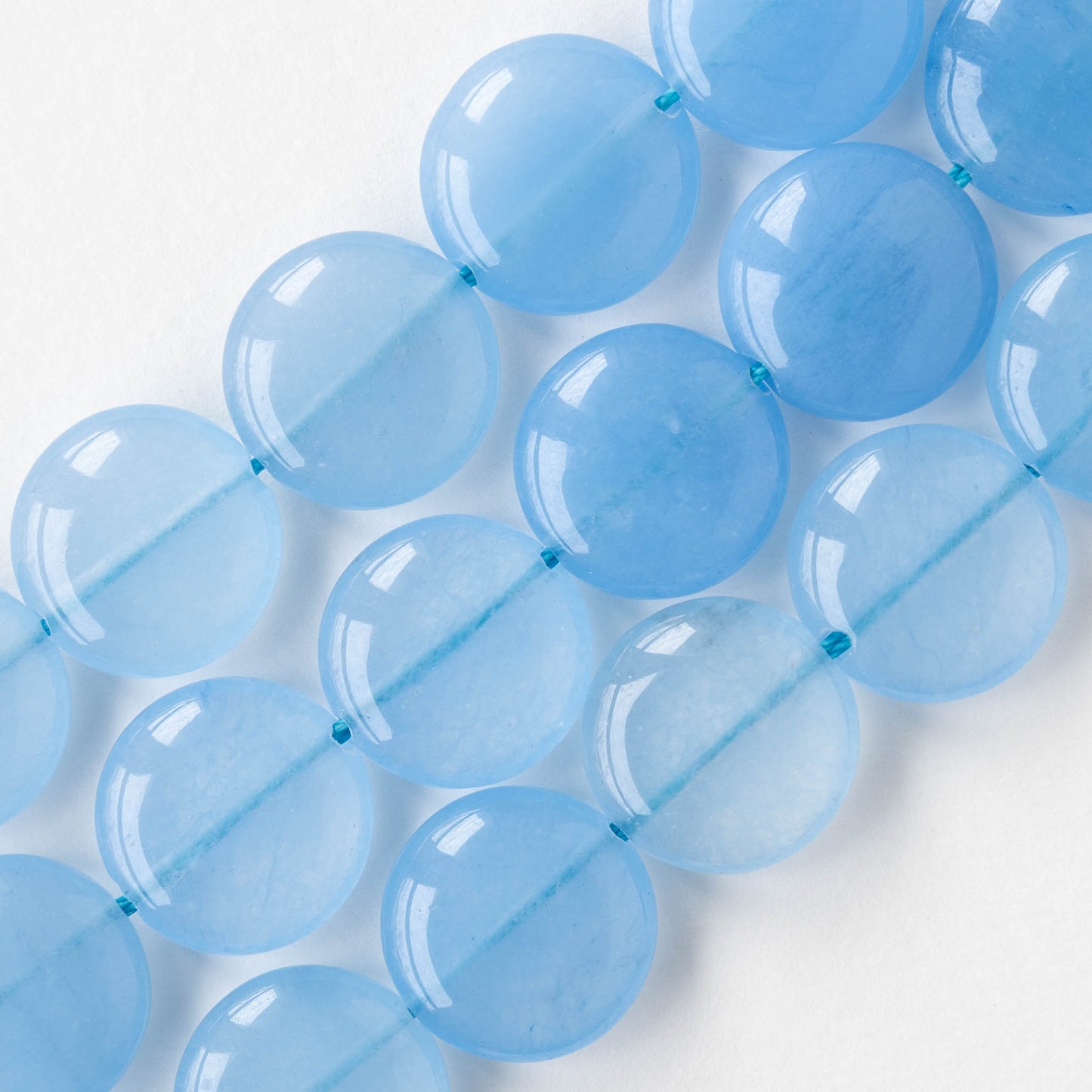 15mm Dyed Agate Coin Beads - Transparent Light Blue - 10 beads