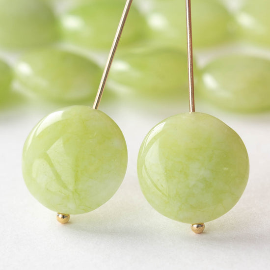 15mm Dyed Agate Coin Beads - Opaque Celadon Green - 10 beads