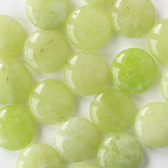 15mm Dyed Agate Coin Beads - Opaque Celadon Green - 10 beads