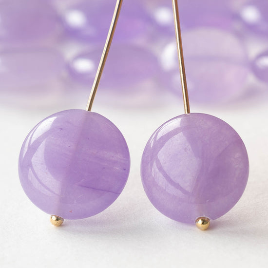 15mm Dyed Agate Coin Beads - Lilac - 10 beads