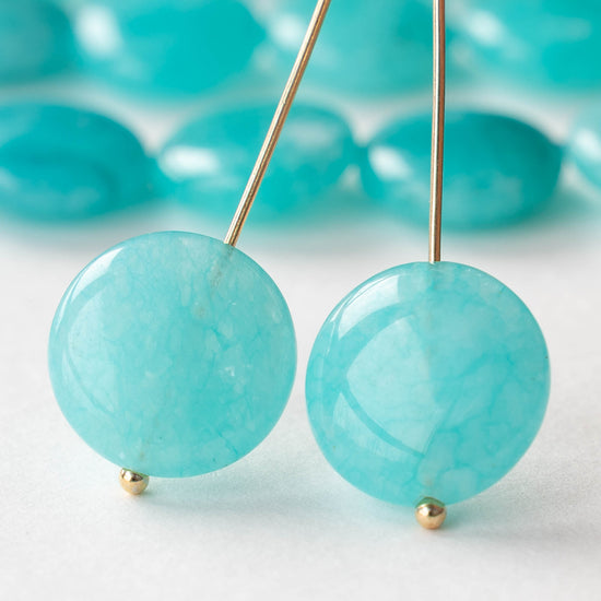 15mm Dyed Agate Coin Beads - Turquoise - 10 beads