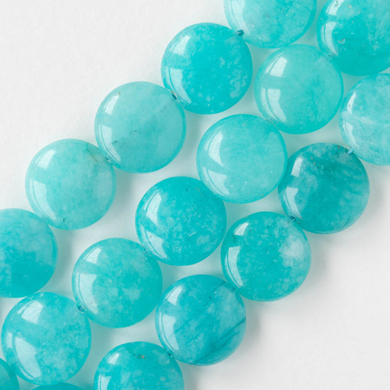 15mm Dyed Agate Coin Beads - Turquoise - 10 beads