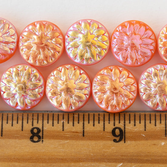 14mm Dahlia Flower Beads - Opaque Orange AB - 10 Beads