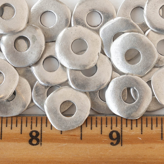 15mm Mykonos Metal Disk Beads - Pewter - 10 or 30