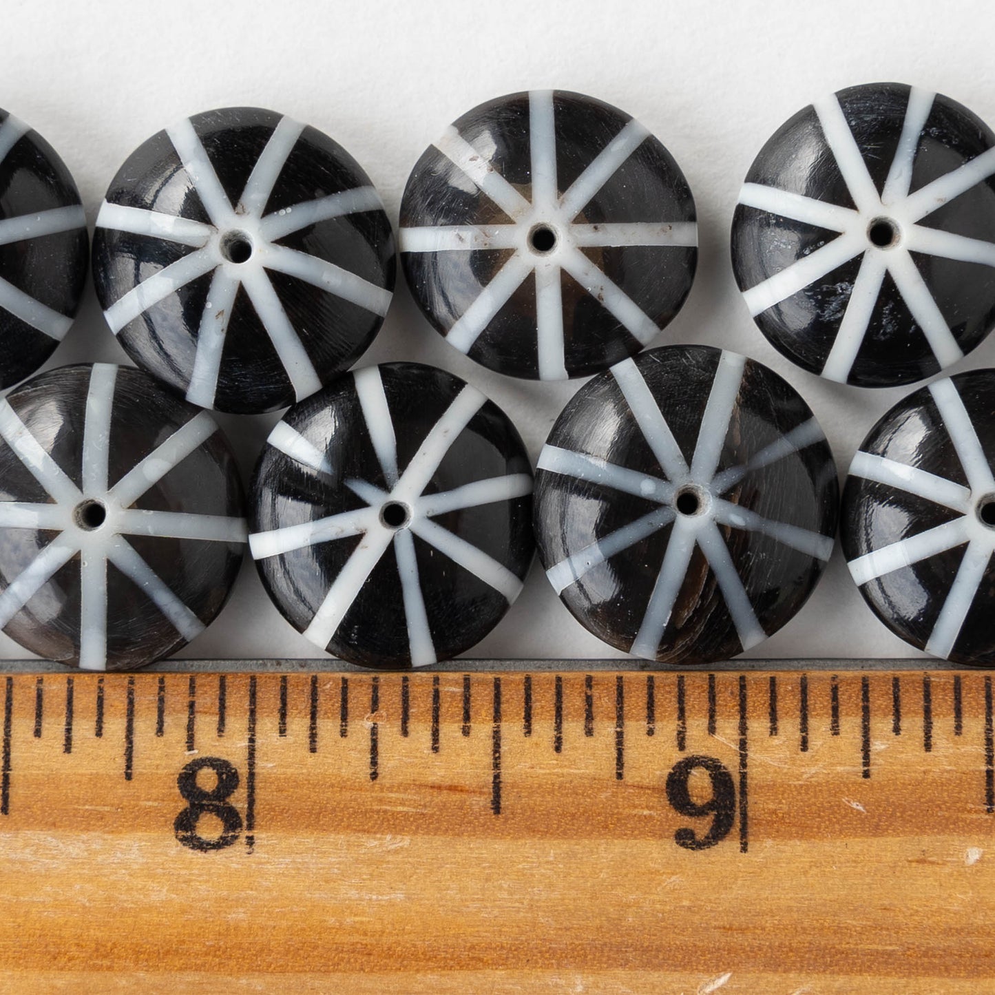 15mm Buffalo Horn Disk Beads - Black and White - 10 beads
