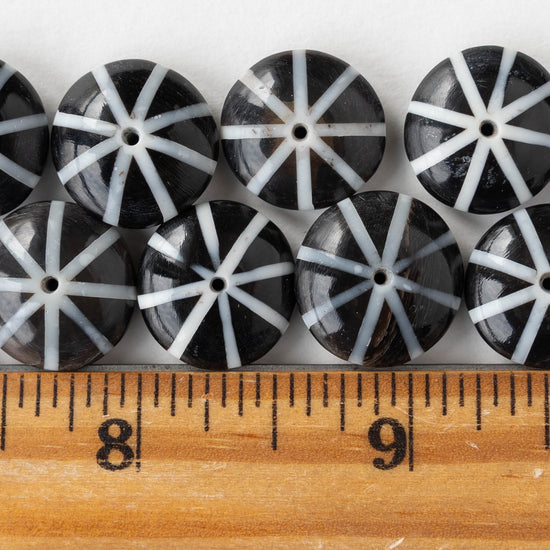 15mm Buffalo Horn Disk Beads - Black and White - 10 beads