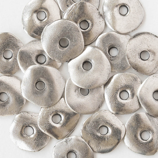 15mm Mykonos Metal Disk Beads - Silver