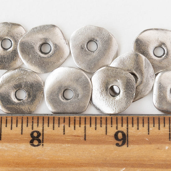 15mm Mykonos Metal Disk Beads - Silver