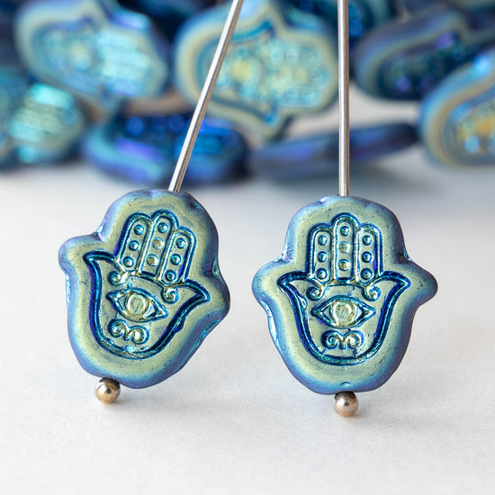 15mm Hamsa Hand Beads - Black AB - 6 or 12 Beads