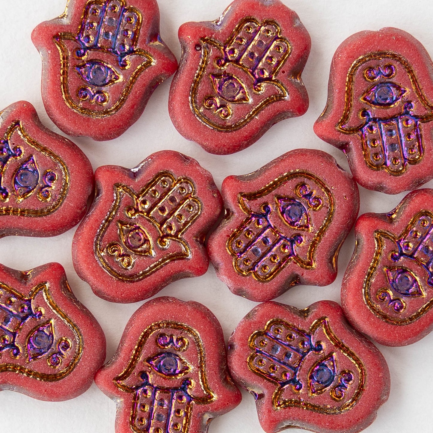 15mm Hamsa Hand Beads - Matte Red Iris - 6 or 12 Beads