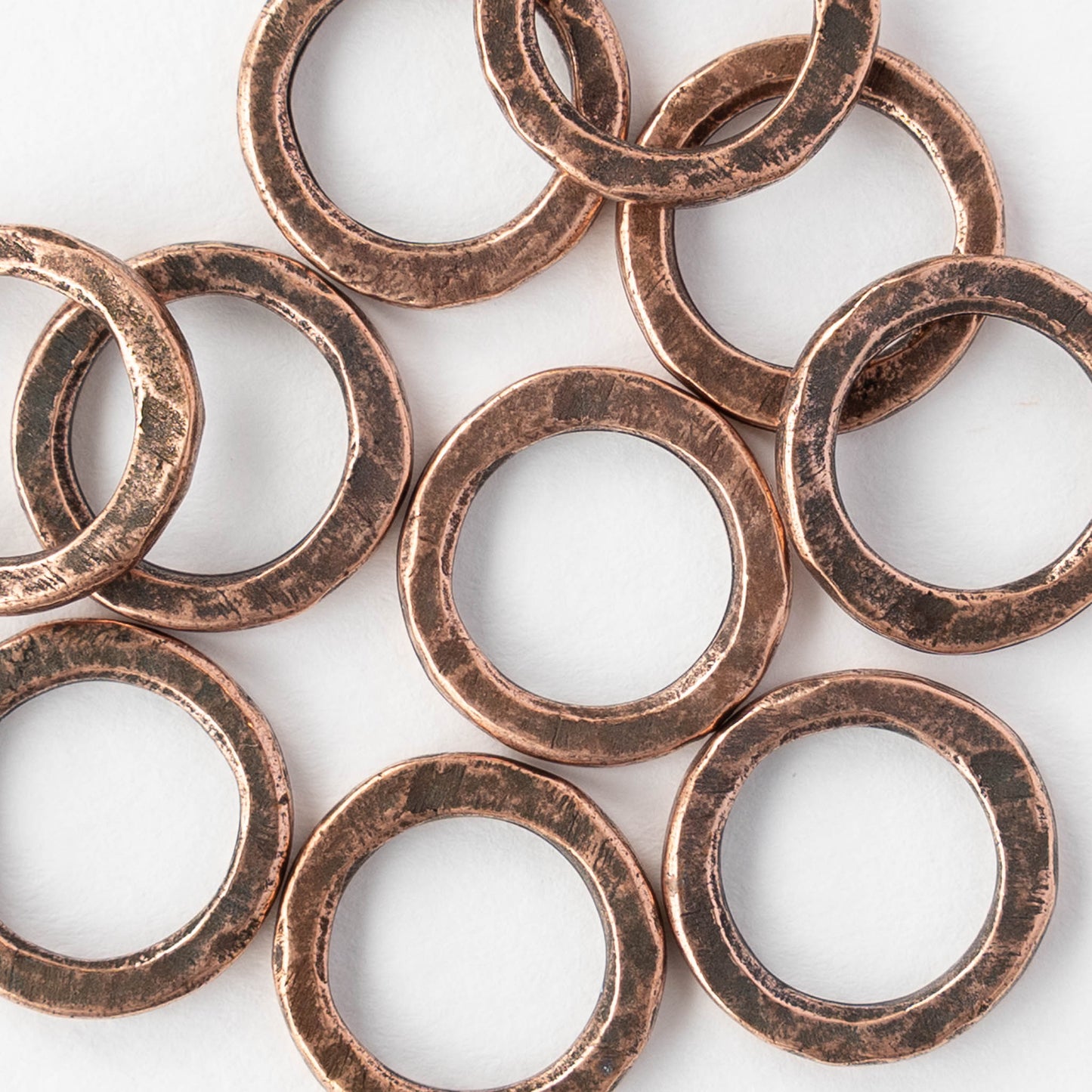 16mm Hammered Circle Hoop - Antiqued Copper - 1, 2 or 6 pieces