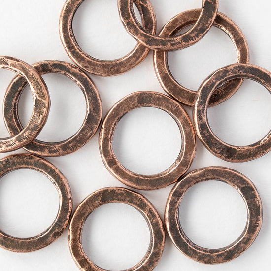 16mm Hammered Circle Hoop - Antiqued Copper - 1, 2 or 6 pieces
