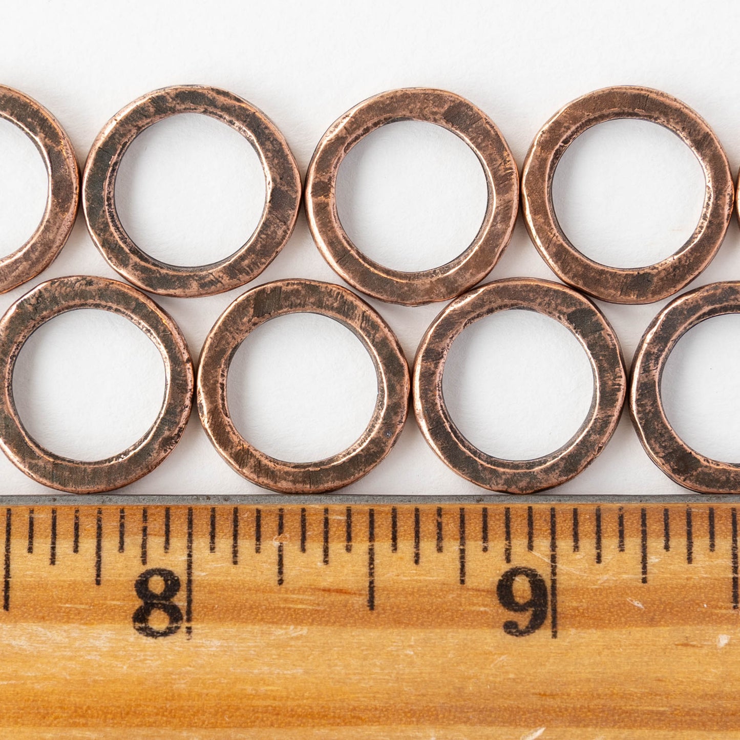 16mm Hammered Circle Hoop - Antiqued Copper - 1, 2 or 6 pieces