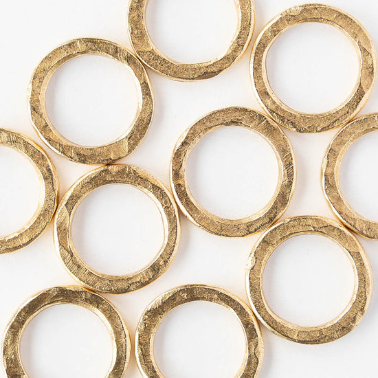 16mm Hammered Circle Hoop - 24k Gold Plated - 1, 2 or 6 pieces