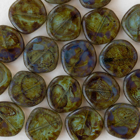 15mm Irregular Coin Beads - Transparent Lt. Aqua Picasso - 20 beads