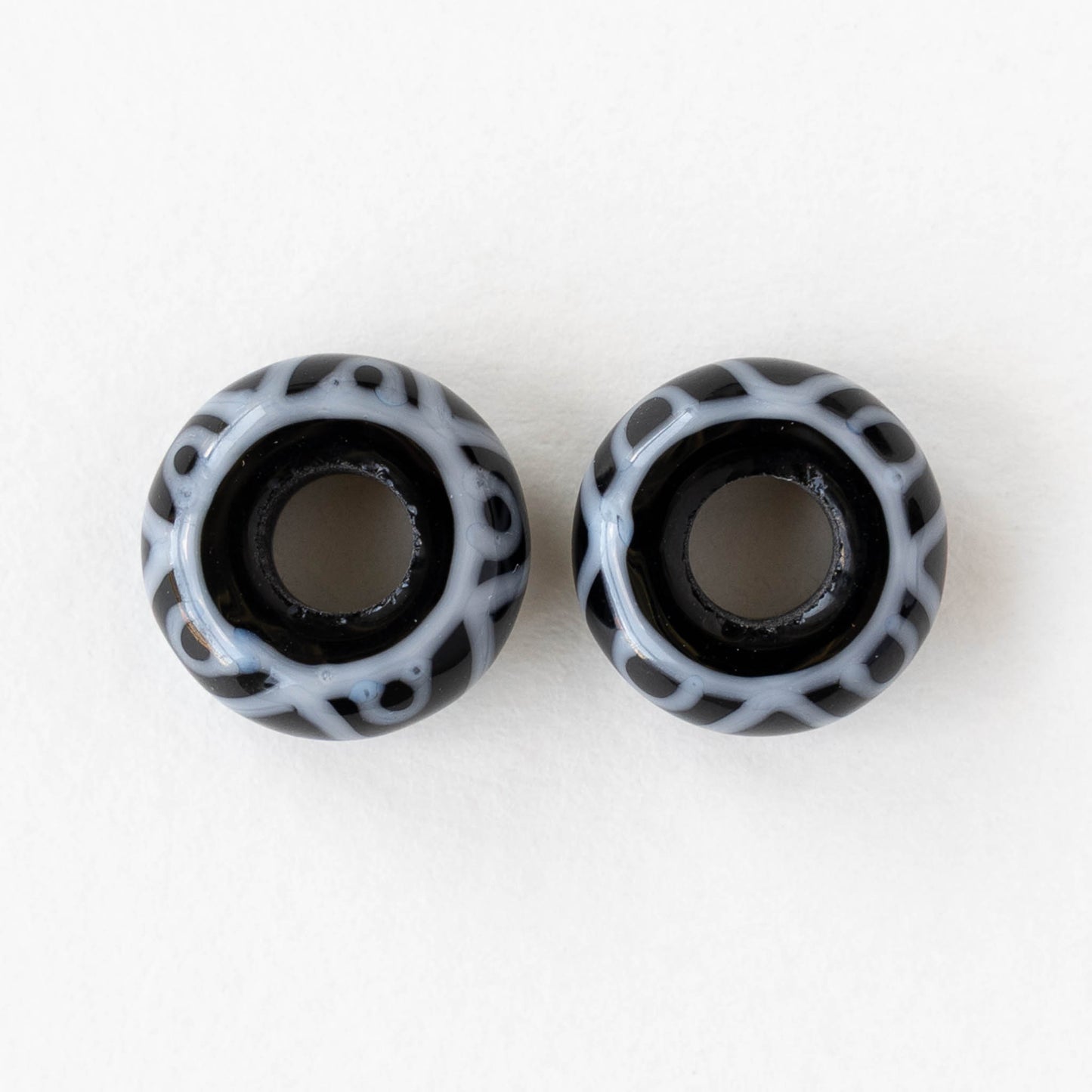 15mm Lampwork Donut Beads - Black and White - 1 bead