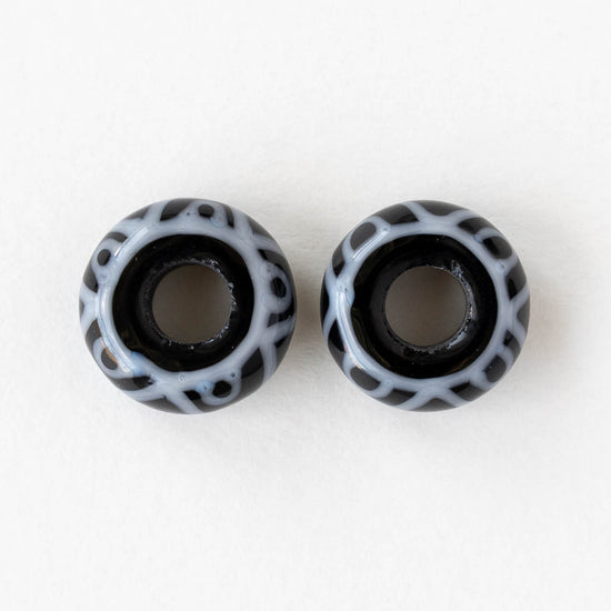15mm Lampwork Donut Beads - Black and White - 1 bead