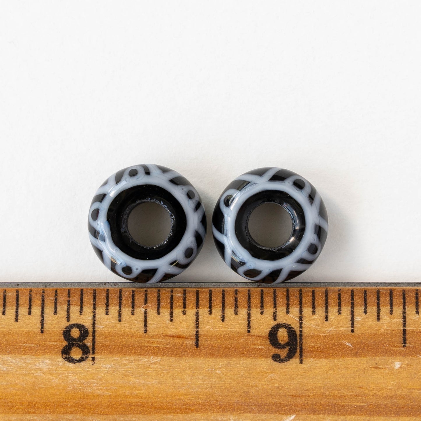 15mm Lampwork Donut Beads - Black and White - 1 bead