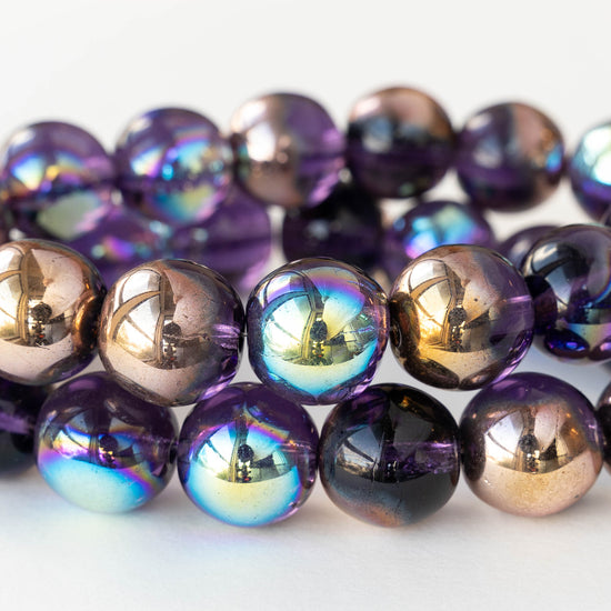 15mm Round Glass Beads - Purple Bronze AB - 15 beads