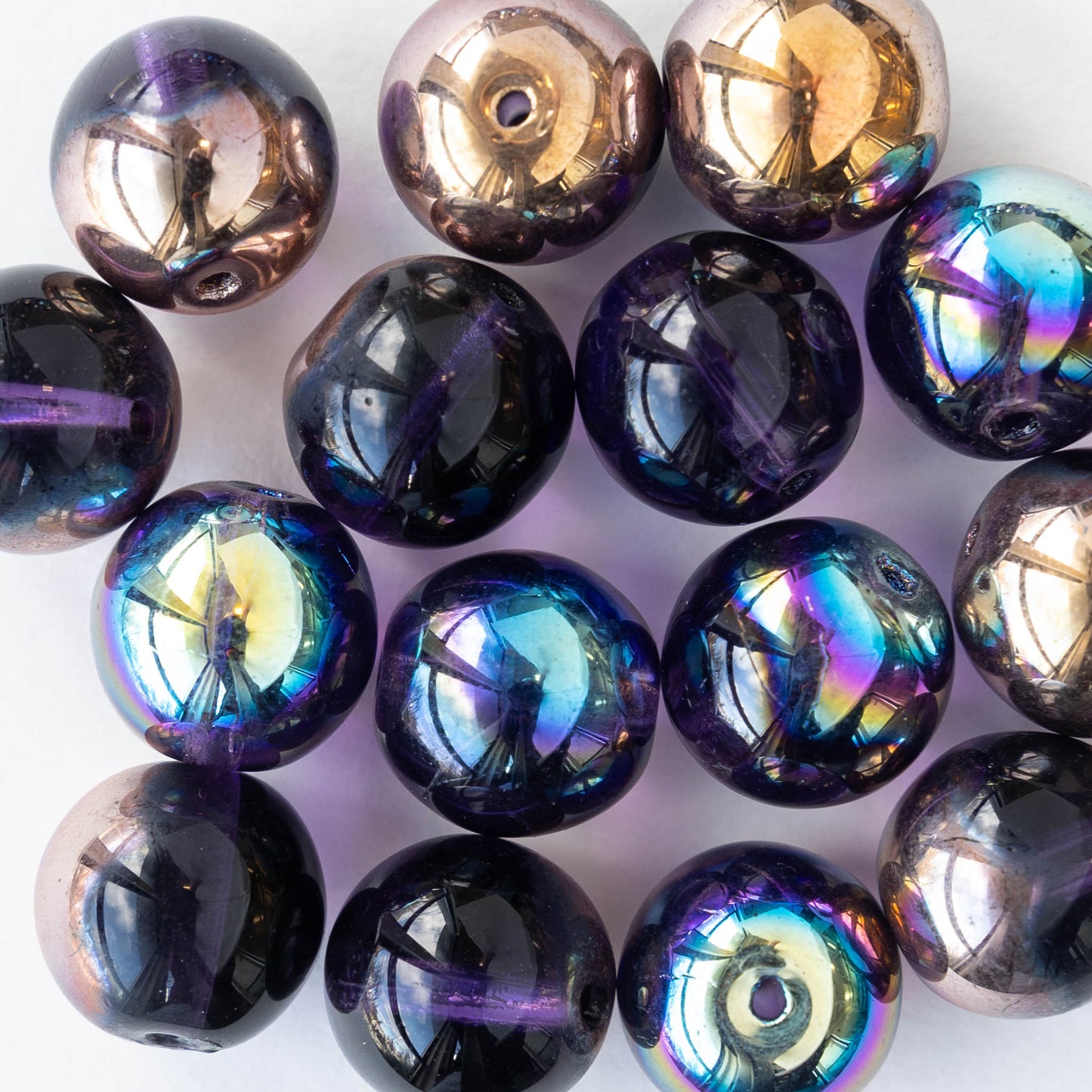 15mm Round Glass Beads - Purple Bronze AB - 15 beads