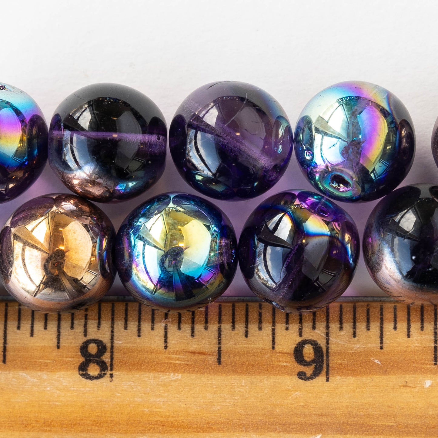 15mm Round Glass Beads - Purple Bronze AB - 15 beads