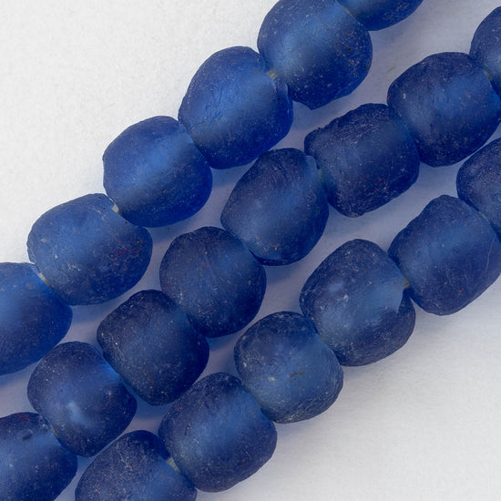 Round Ghana Glass Beads - Dark Blue - 14mm - 19 beads