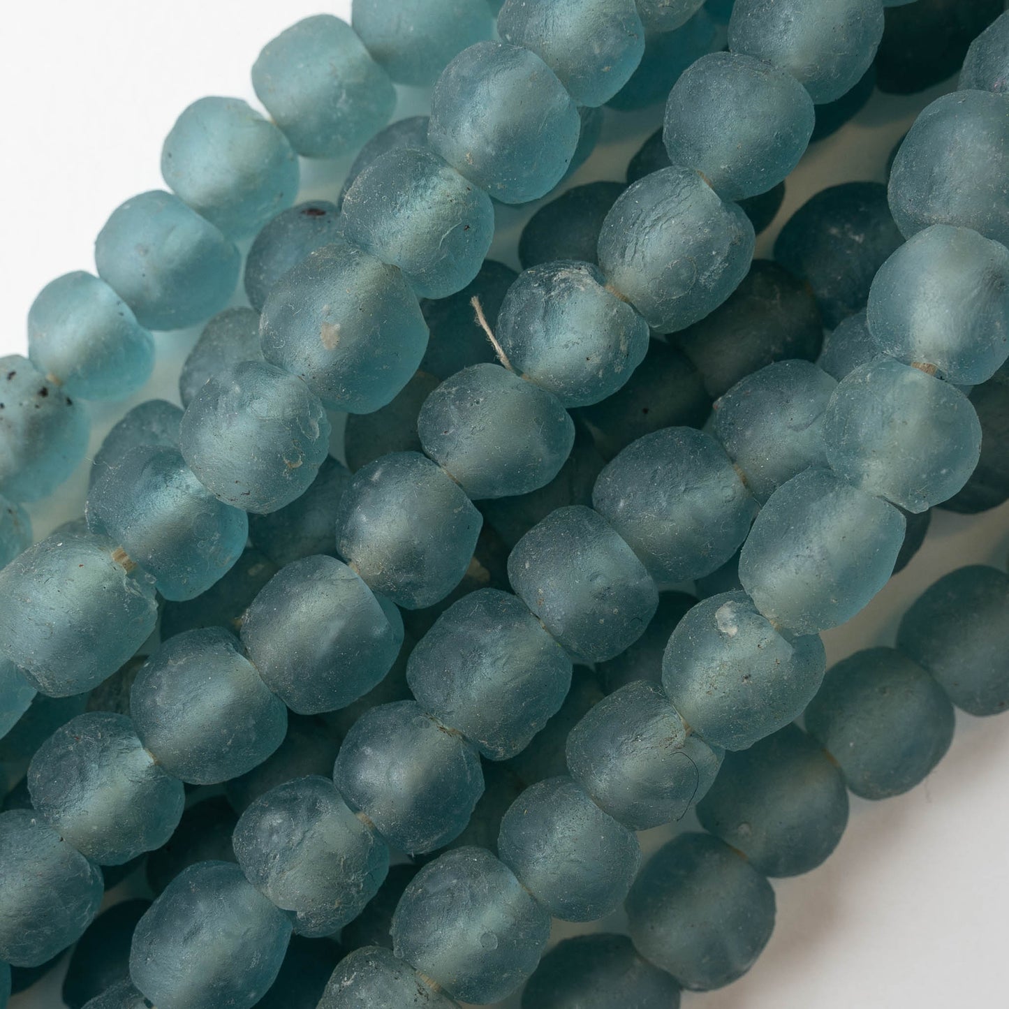 15mm Round Ghana Glass Beads - Matte Light Blue - Whole or Half Strand