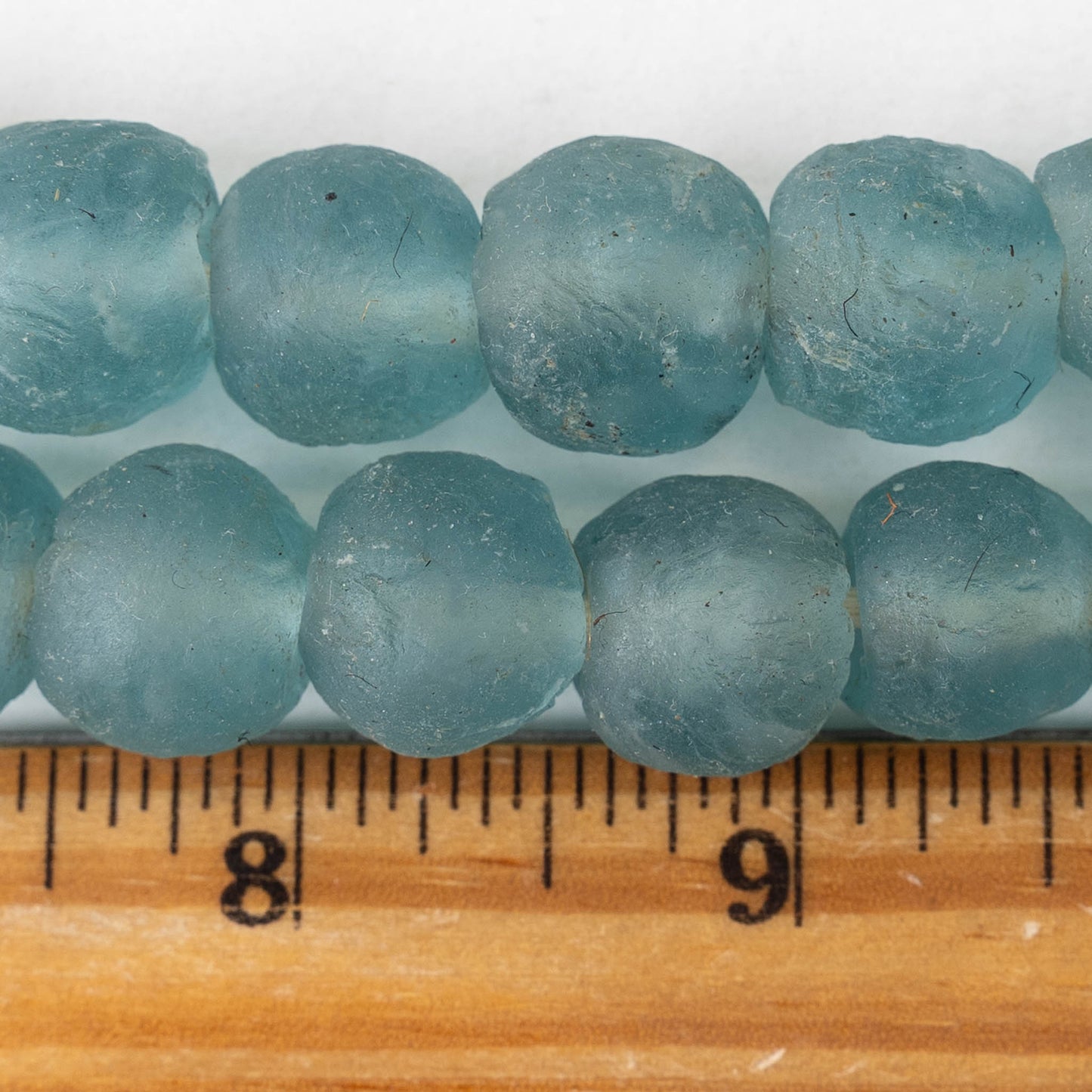 15mm Round Ghana Glass Beads - Matte Light Blue - Whole or Half Strand