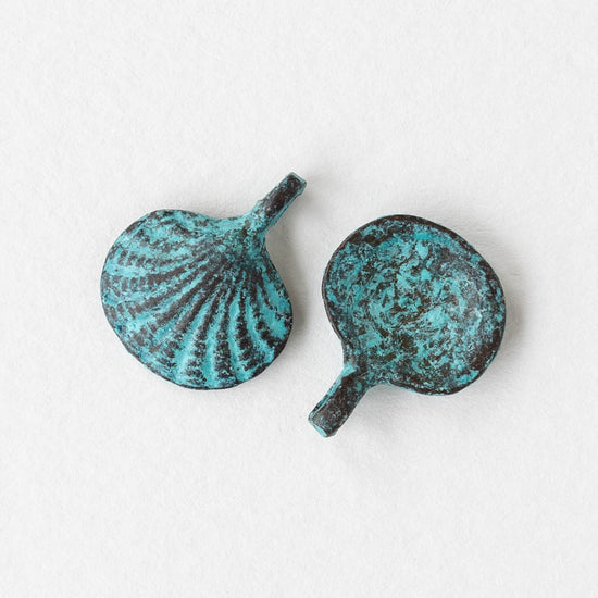 15mm Mykonos Metal Scallop Shell Beads - Green Patina - 6 or 18