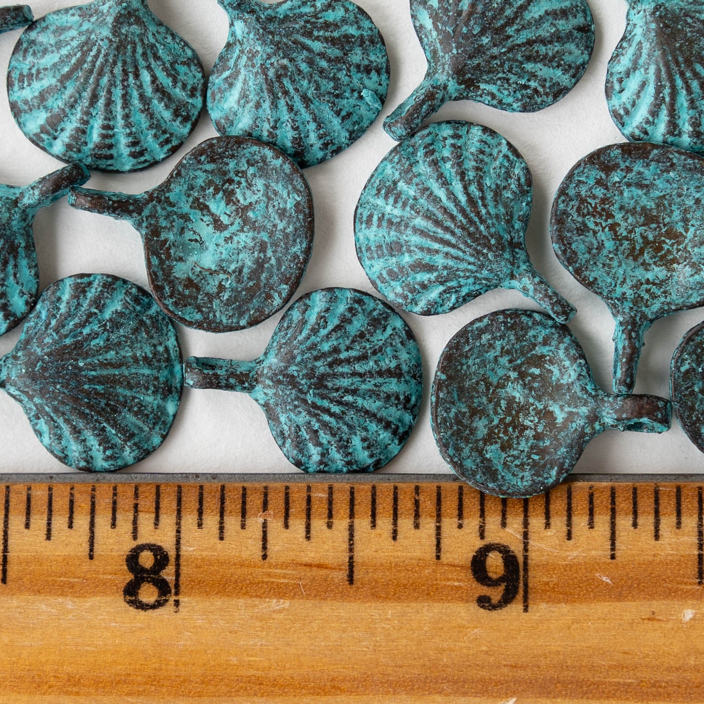 15mm Mykonos Metal Scallop Shell Beads - Green Patina - 6 or 18