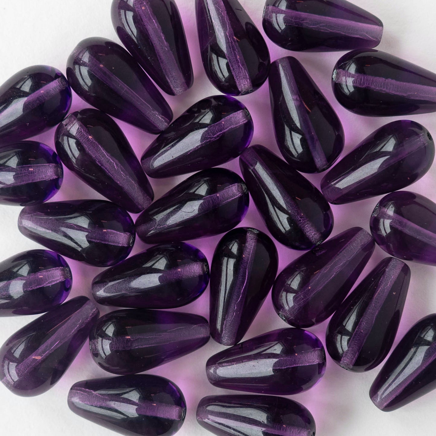 8x15mm Glass Teardrop Beads - Medium Amethyst - 20 Beads