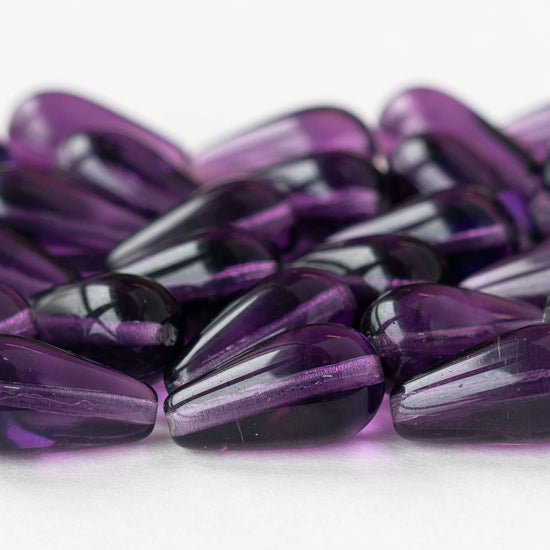 8x15mm Glass Teardrop Beads - Medium Amethyst - 20 Beads