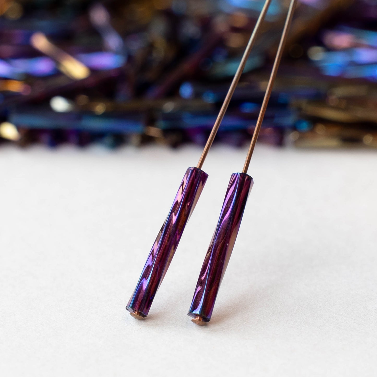 15mm Twisted Bugle Beads - Amethyst Rainbow - 200 Beads