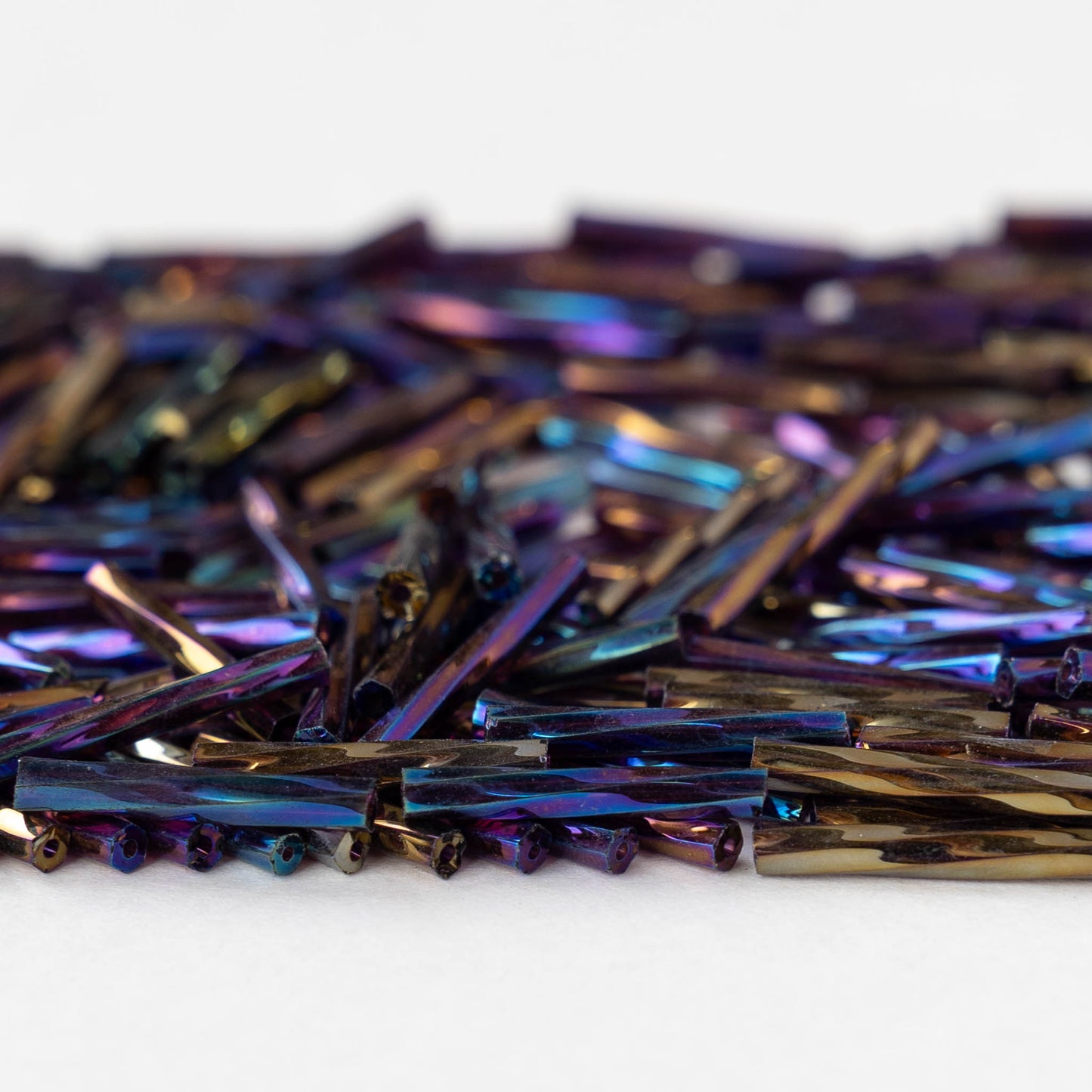 15mm Twisted Bugle Beads - Amethyst Rainbow - 200 Beads