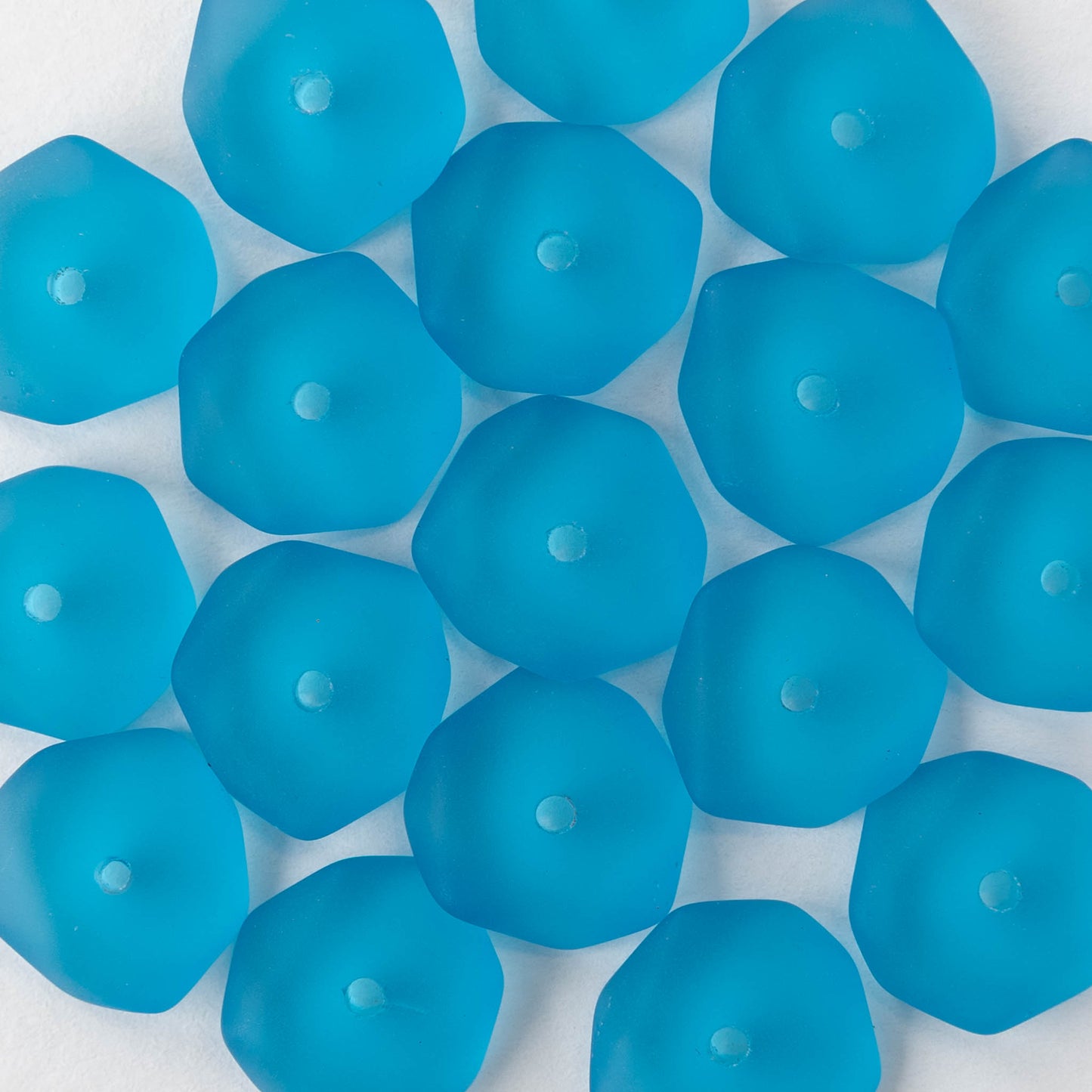 14mm Frosted Wavy Glass Rondelle - Pacific Blue  - 10 Beads