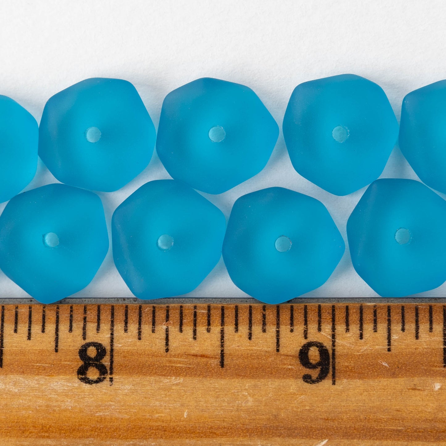 14mm Frosted Wavy Glass Rondelle - Pacific Blue  - 10 Beads