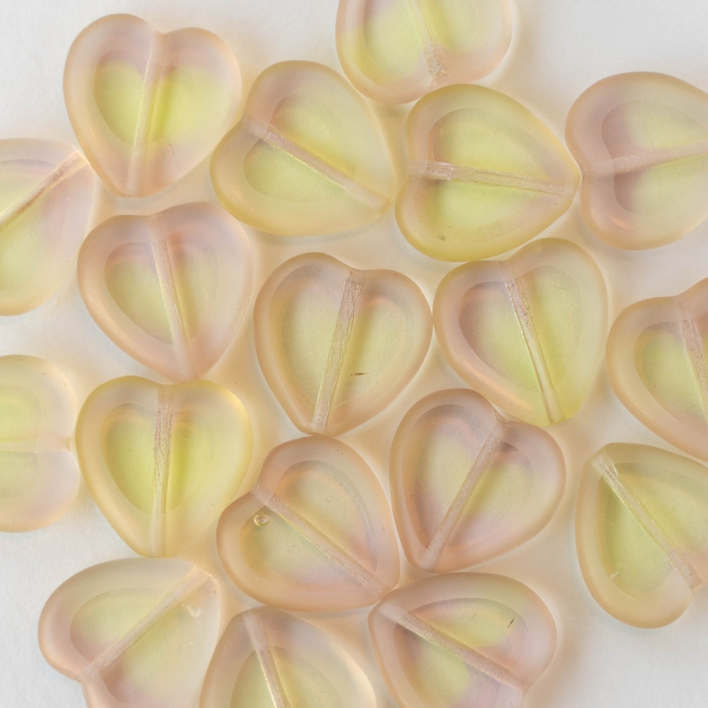 5 Czech Glass 16mm Heart Beads - Mixed Pink Gold Finish