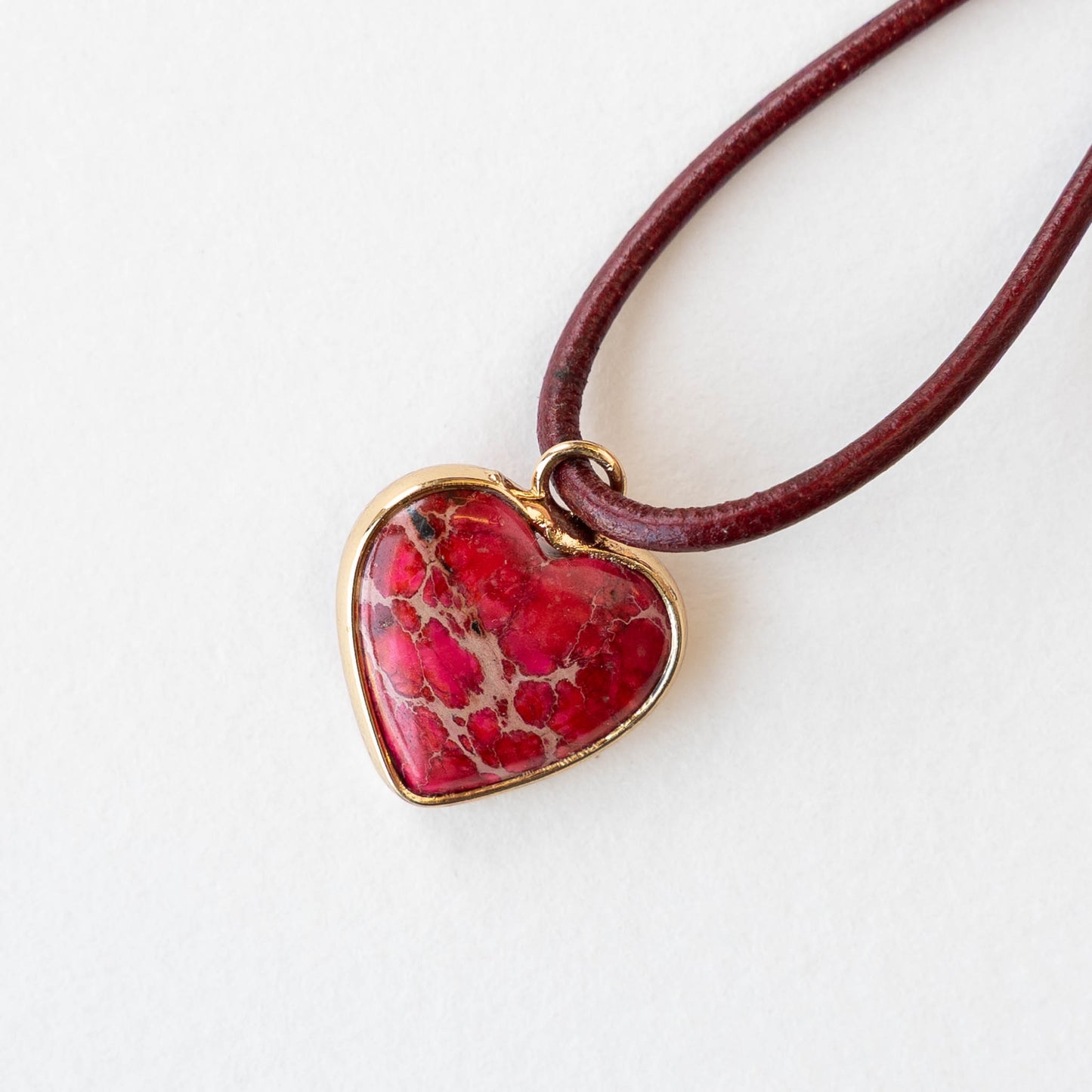 15x16mm Impression Jasper Heart Pendant - Pink - 1 Piece