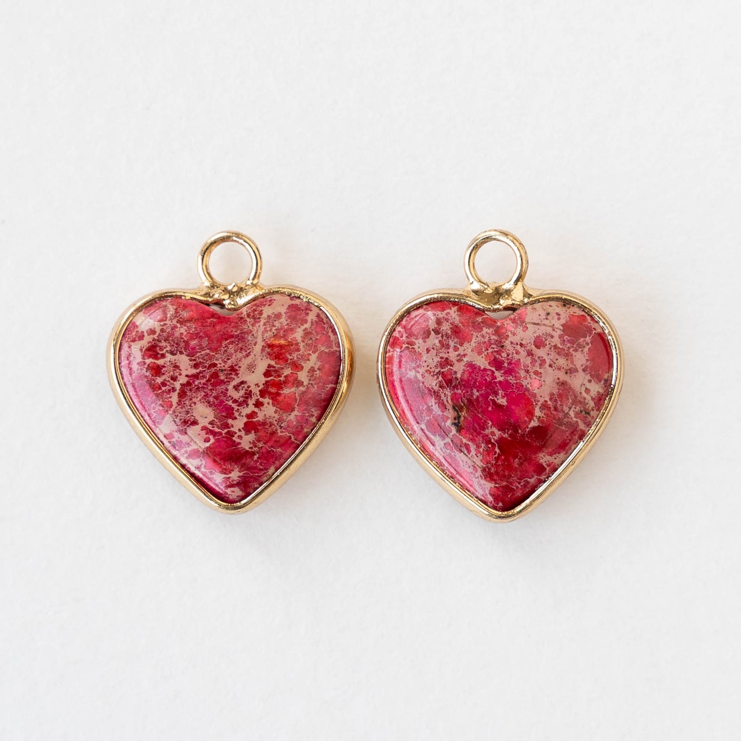 15x16mm Impression Jasper Heart Pendant - Pink - 1 Piece