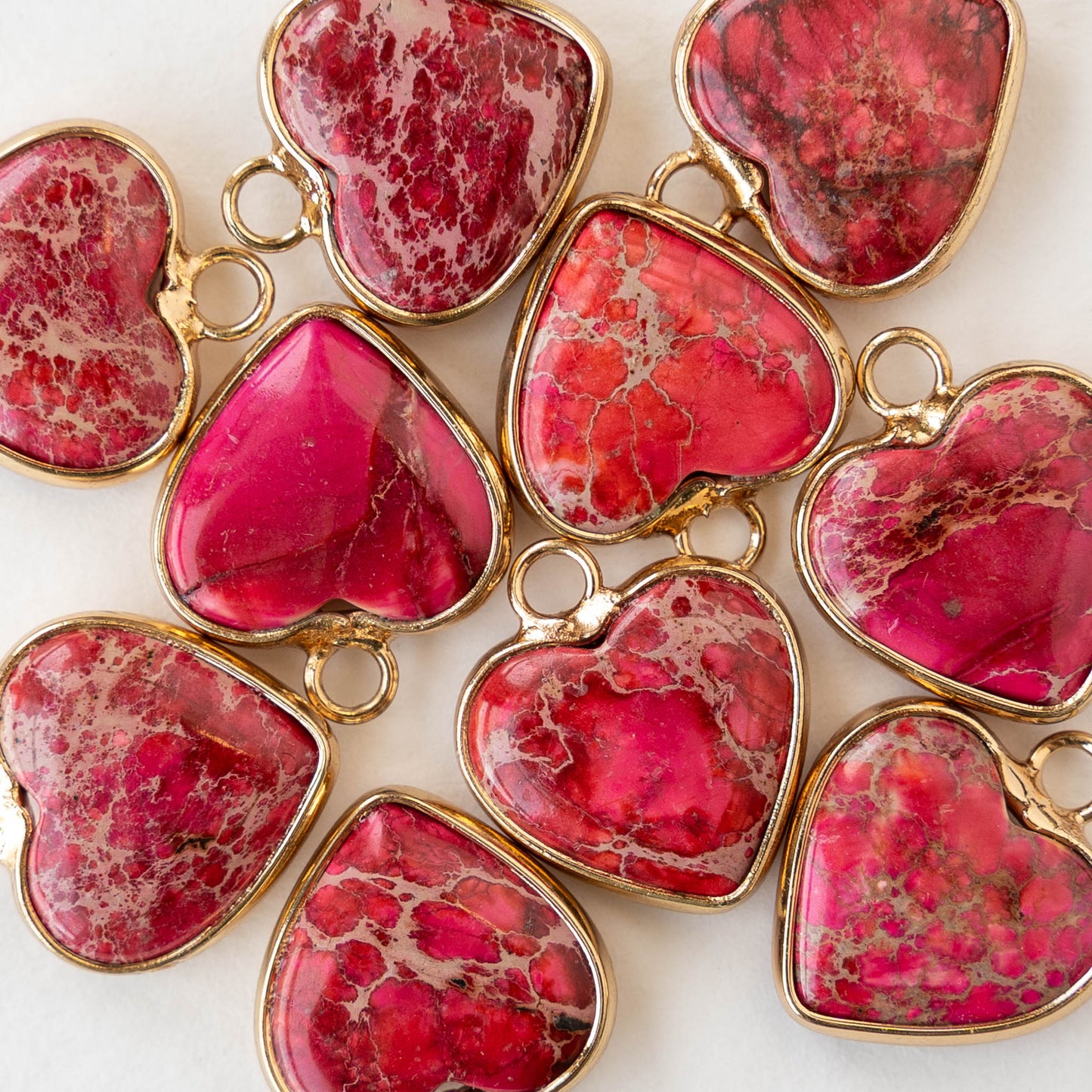 15x16mm Impression Jasper Heart Pendant - Pink - 1 Piece