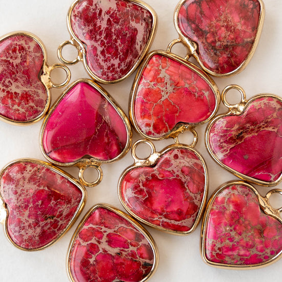 15x16mm Impression Jasper Heart Pendant - Pink - 1 Piece