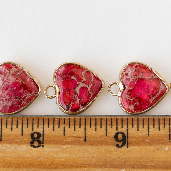15x16mm Impression Jasper Heart Pendant - Pink - 1 Piece