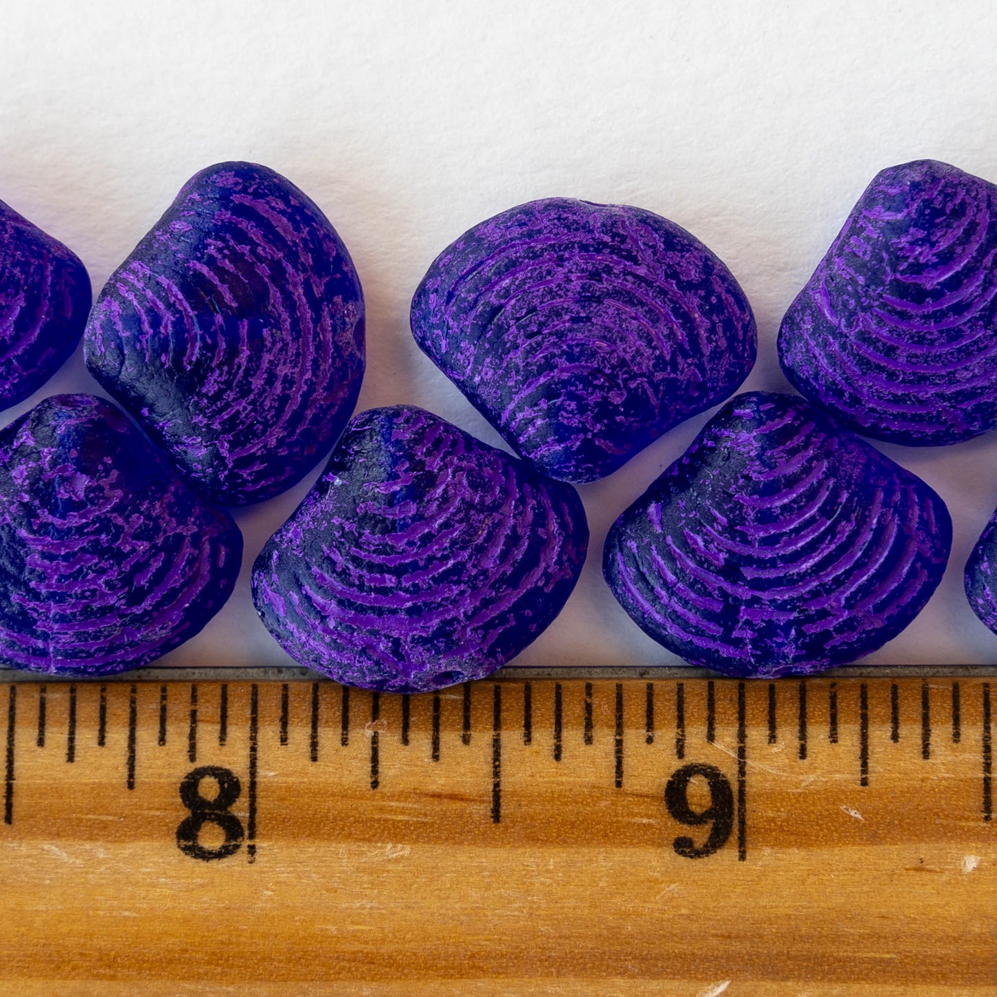 15x18mm Glass Shell Beads - Matte Cobalt with Purple Wash - 4 Beads