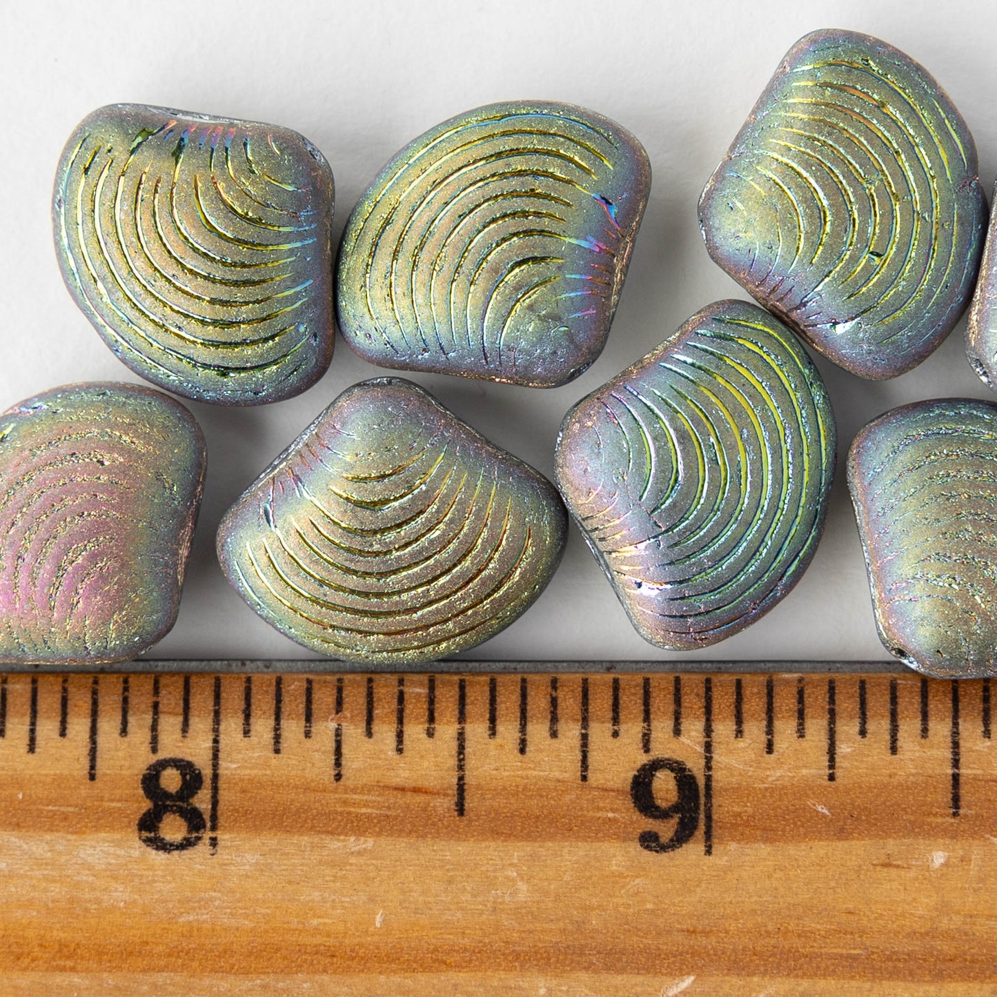 15x18mm Glass Shell Beads - Etched Rainbow AB - 4 Beads